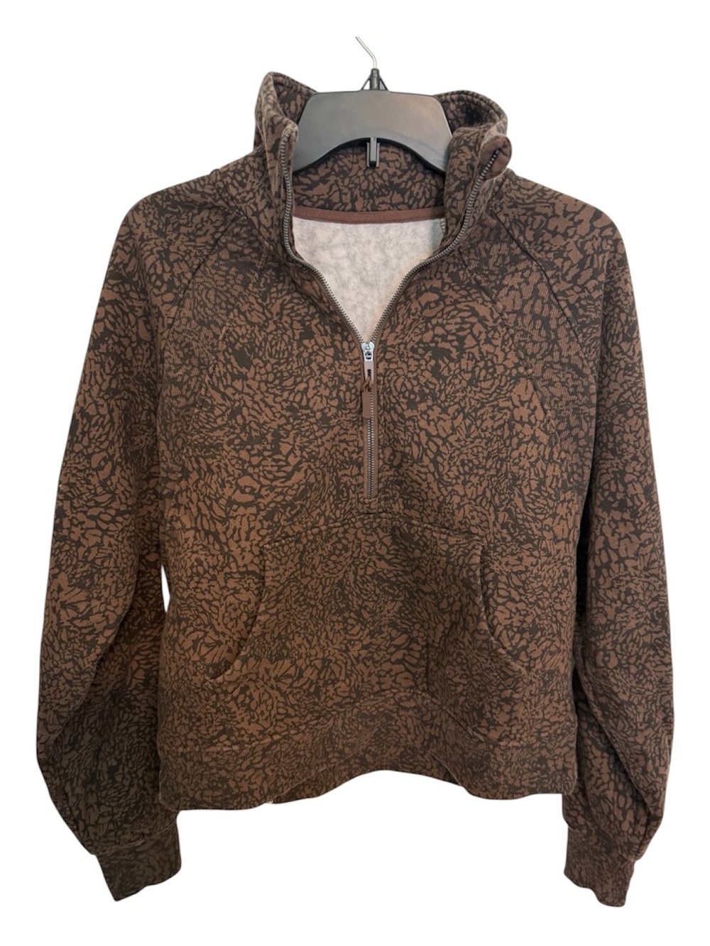 Women's Brown Patterned Quarter-Zip Pullover Hoodie